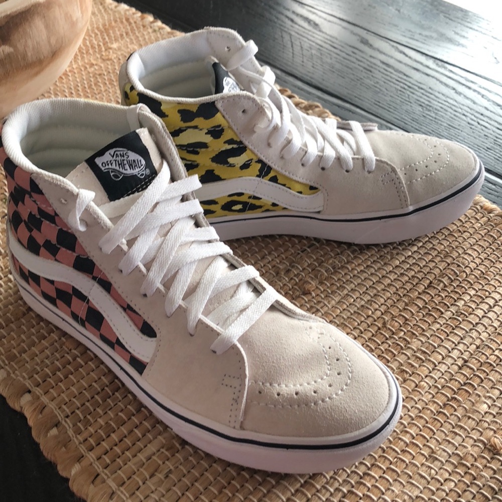 Suede Vans high top with animal /checkered print